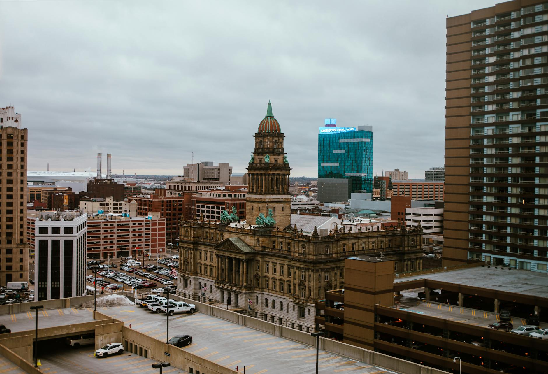 Aerial view of Detroit housing and residential neighborhoods