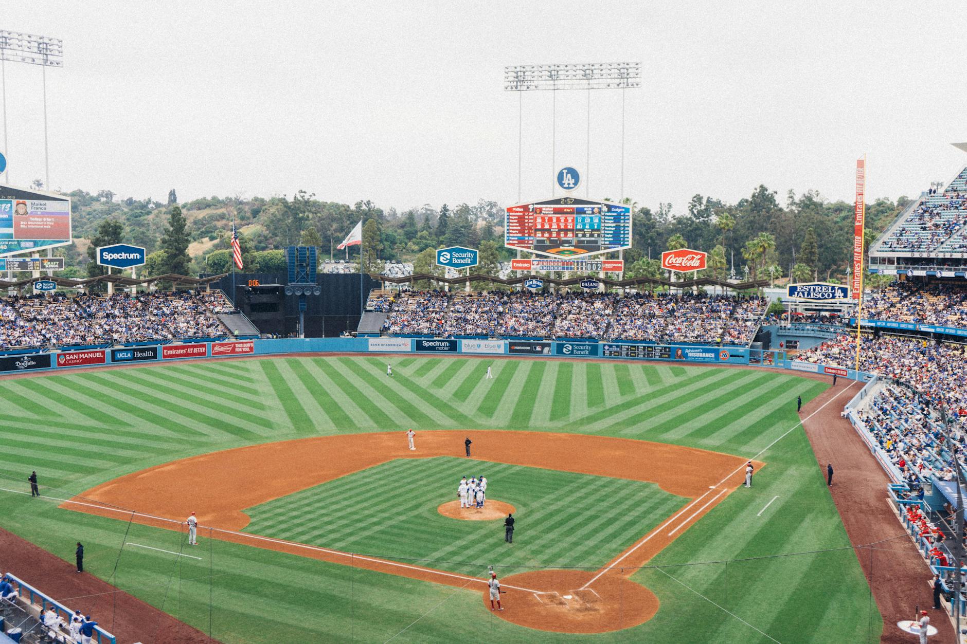 Packed baseball stadium during a professional game